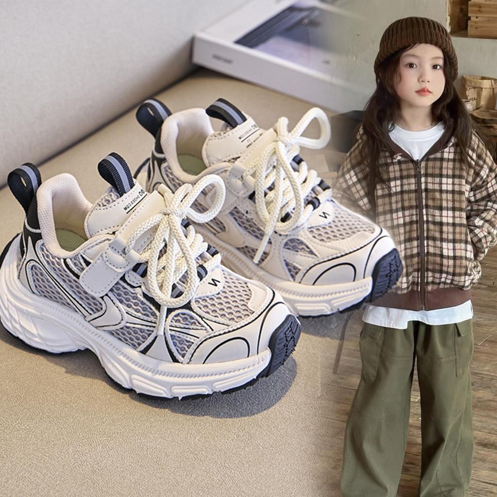 Girls handsome children's sports shoes 2025 spring and autumn new deodorant boys dad breathable double net running shoes non-slip