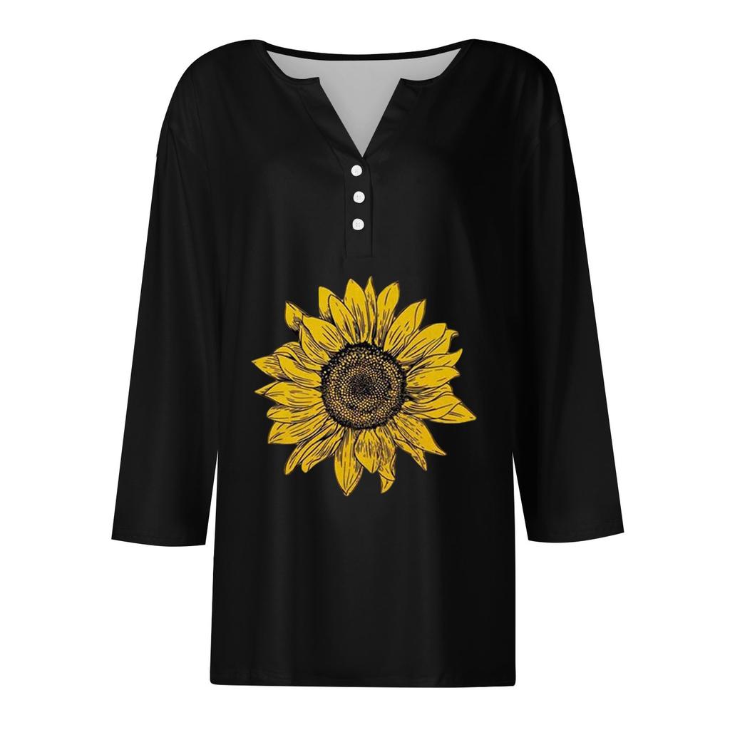 Women's T Shirt Tee Print Button  3/4 SleeveDaily Weekend Fashion Basic V- Neck Regular Top