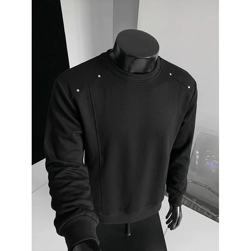 Mens Black Rivet Sweatshirt Casual Loose Fit Round Neck Pullover Teens Daily Wear