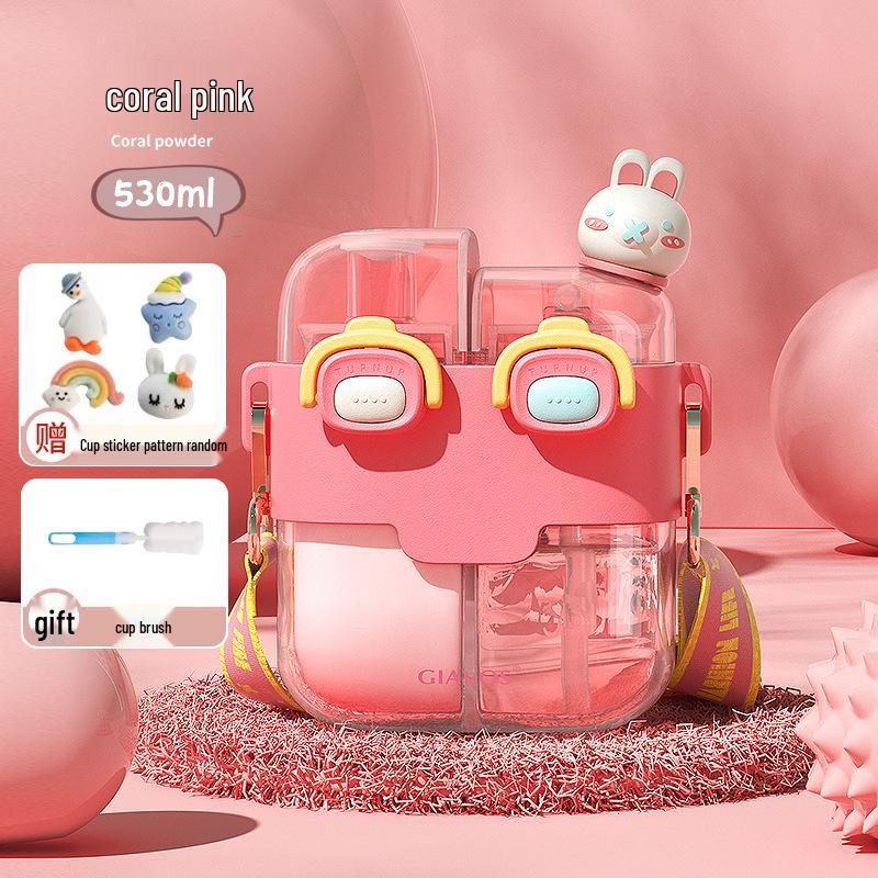 Dual-Chamber Creative Cartoon Straw Cup for Kids - Large Capacity