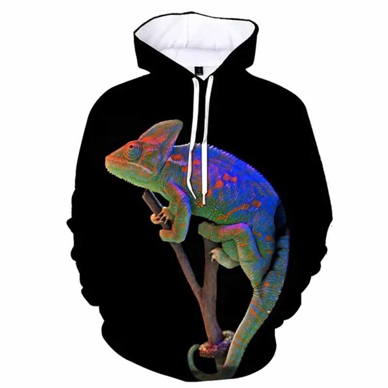 Chameleon Lizard Hoodie Animal 3D Print Men Women Streetwear Hoodies Oversized Pullover Hooded Sweatshirts Kids Tops Clothing