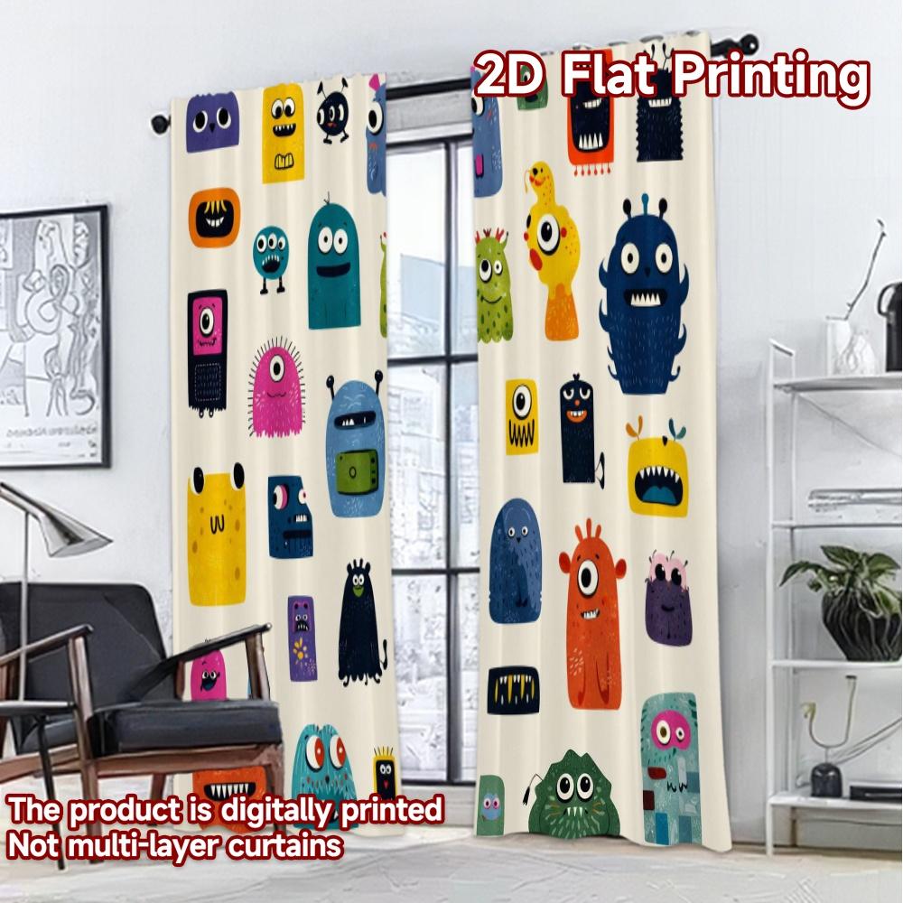 2D FLAT PRINTING 2pcs Curtains (Without Rod) Colorful Cartoon Monsters Popular Curtains&Drapes Versatile Polyester Curtains