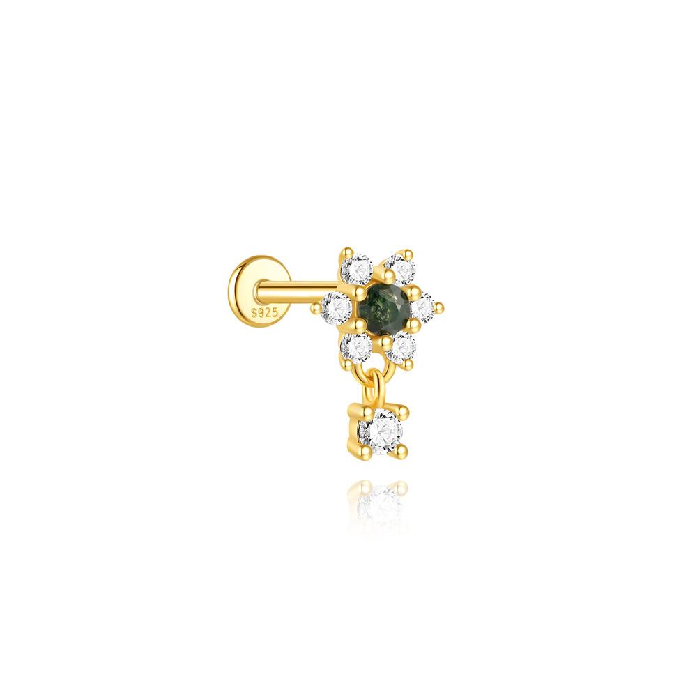 CANNER 1PC Natural Water Grass Horse Eye Zircon 925 Silver Piercing Earrings For Women Ins Simple Green Moss Earring