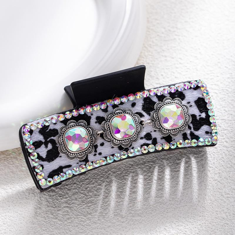 Bohemian Ethnic Style Turquoise Grab Clip Western Style Hairpin Retro Leopard Print Sequined Leather Fashion Disc Hairpin