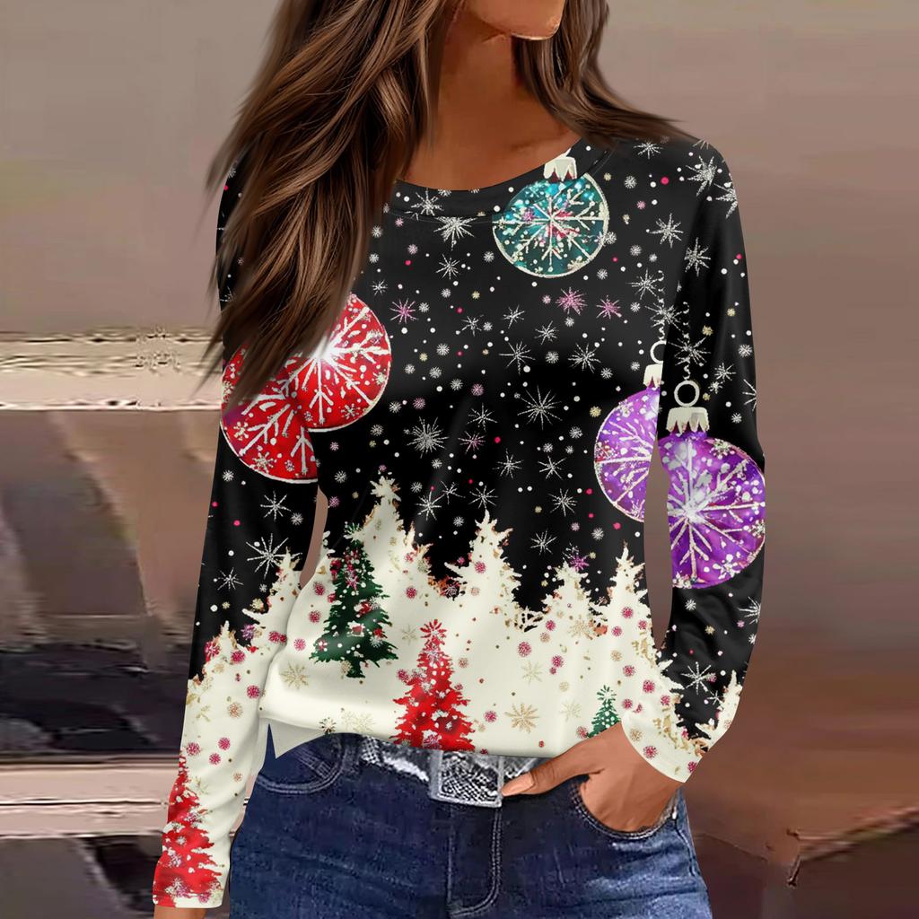 3D Santa Claus Head Printed Round Neck Long Sleeve T-shirt Fashion Casual Long Sleeve Top