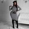 Rochie midi cu mânecă lungă cu imprimeu cu picioare de gală pentru femei, cu scobitură, bodycon, îmbrăcăminte de stradă sexy, toamnă iarna, club elegant subțire