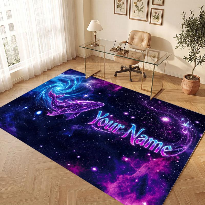Space Cosmic Theme Crystal Velvet Floor Rug Personalized Custom Name Text Warm Carpet Home Decoration