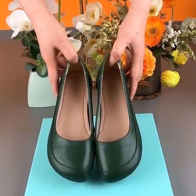Fashion Elegant Dressy Ballet Flats Women's Plain Loafer Concise Slip On Office Nurses Work Shoes New Woman Faux Leather Green Moccasins