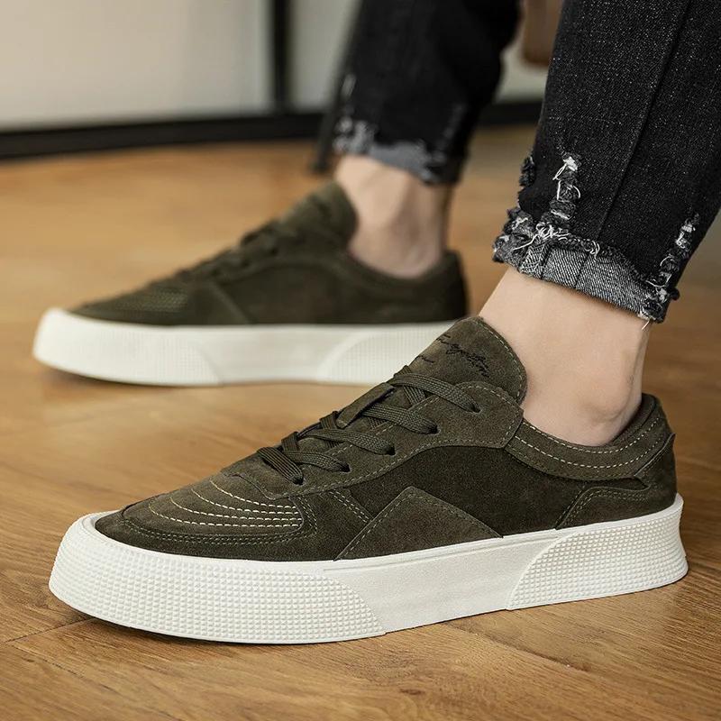 Mens Casual Shoes, Genuine Leather Mens Shoes, Lace-up Thick-soled Mens Sports Shoes, Breathable Lightweight Skate Shoes for Men