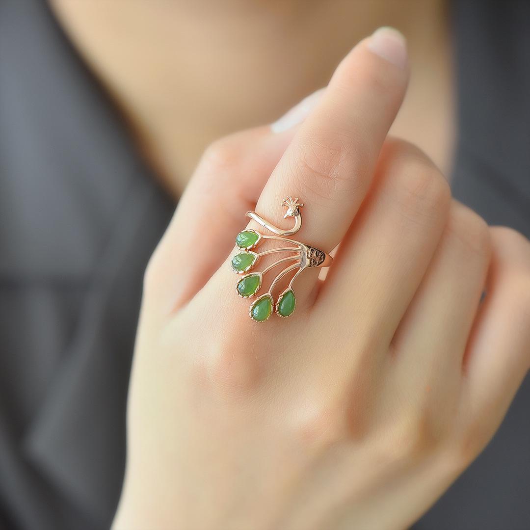 

925 Sterling Silver Golden Phoenix Jasper Ring - Chinese Court Retro Style, Adjustable Women s Ring Adjustable