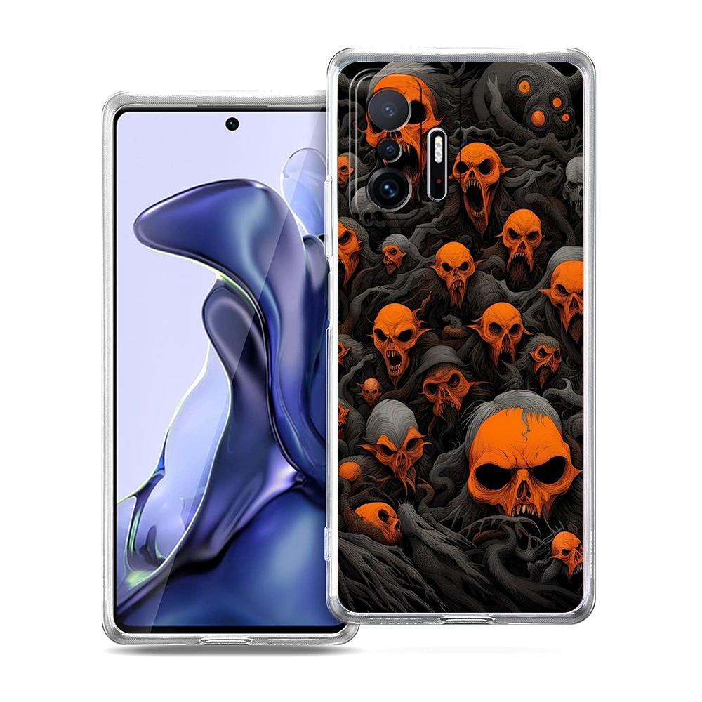 Transparent Phone Case for Xiaomi Mi 14 13 12 11 Ultra 13T 12T 11T Poco X3 NFC F3 F6 Pro 5G Soft TPU Shell Terror Black Skull
