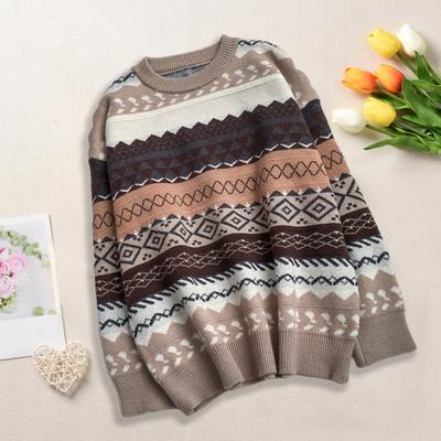 Mulheres Outono Inverno Solto Ajuste Suéter O-pescoço Manga Longa Pulôver Tops Listrado Estampa Tricô Jumpers Casual Malhas