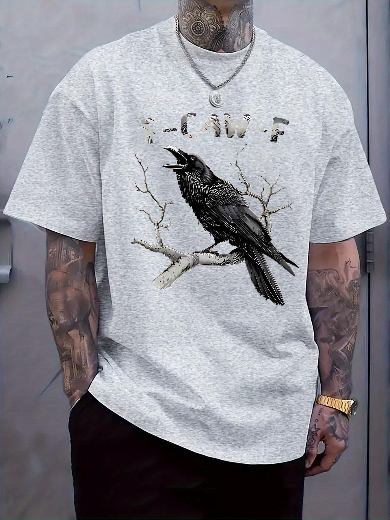 Stylish Crow Illustration Print Short-Sleeve T-shirt - Lightweight Polyester Blend L