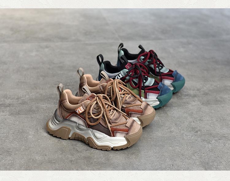 Women's Retro Genuine Leather Dad Sneakers - Autumn 2025