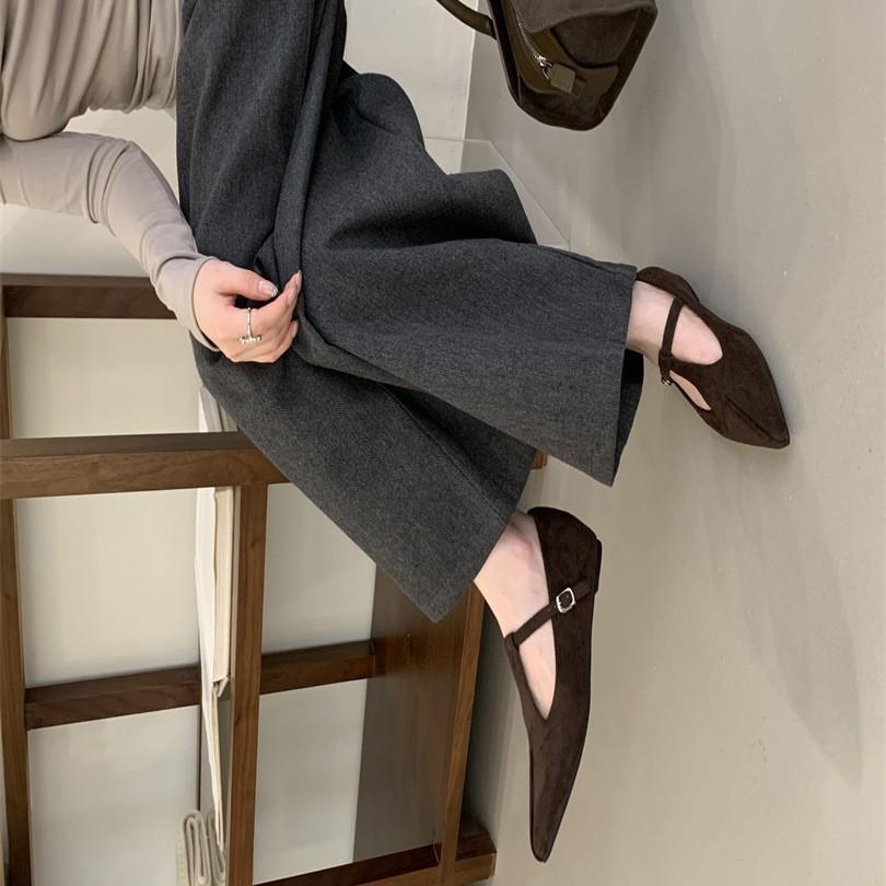 Suede Retro Single Shoes Women's Spring and Autumn New French Evening Breeze Temperament Gentle Commuting Flat Mary Jane Shoes Doudou Shoes