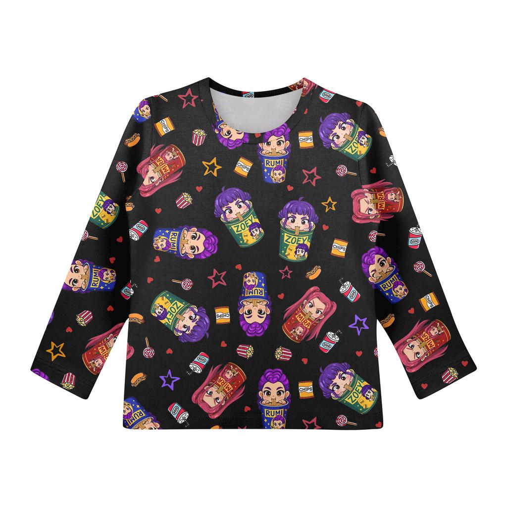 Children's Witch  Printed Long Sleeved Round Neck Top With Floral Print For Daily Casual T-shirt