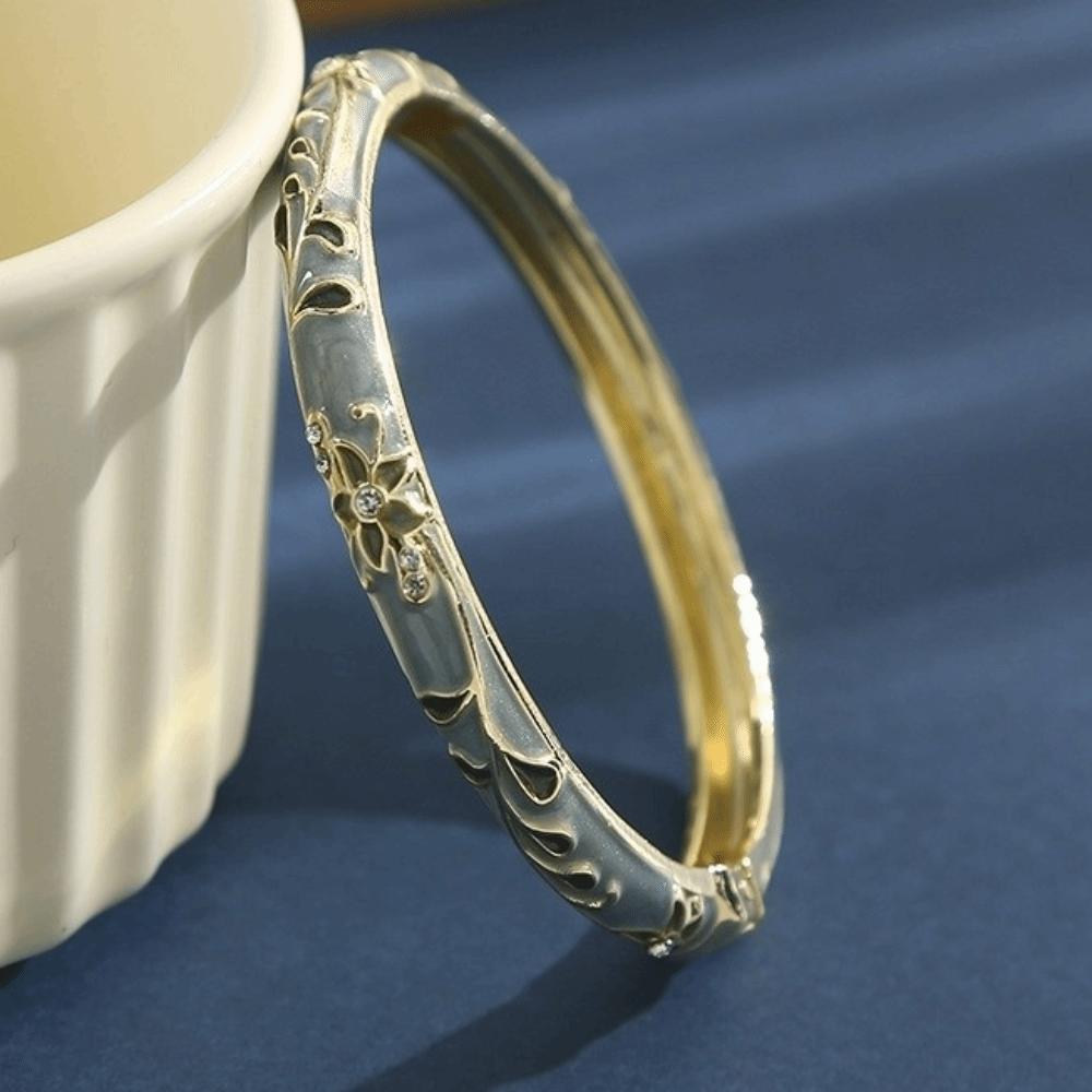 Gold Plated Cloisonne Bracelet Enamelled Flower Enamel Bangle Enamel Bangle Bracelet  Women Jewelry