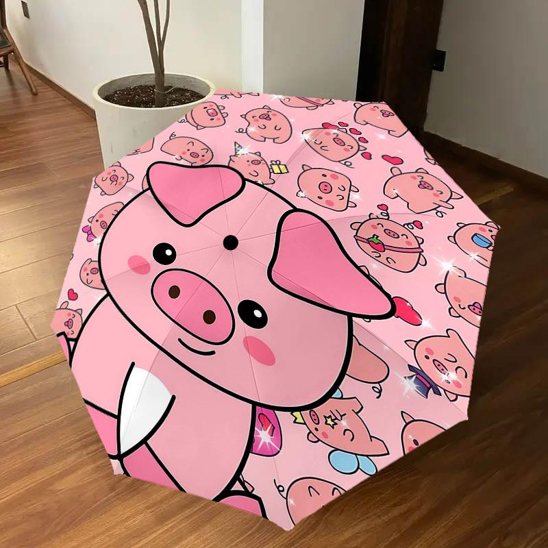 1pz Ombrello con motivo maialino - 8 stecche rinforzate - Pieghevole portatile da viaggio - Adatto a tutte le stagioni - Uso quotidiano all'aperto -G313