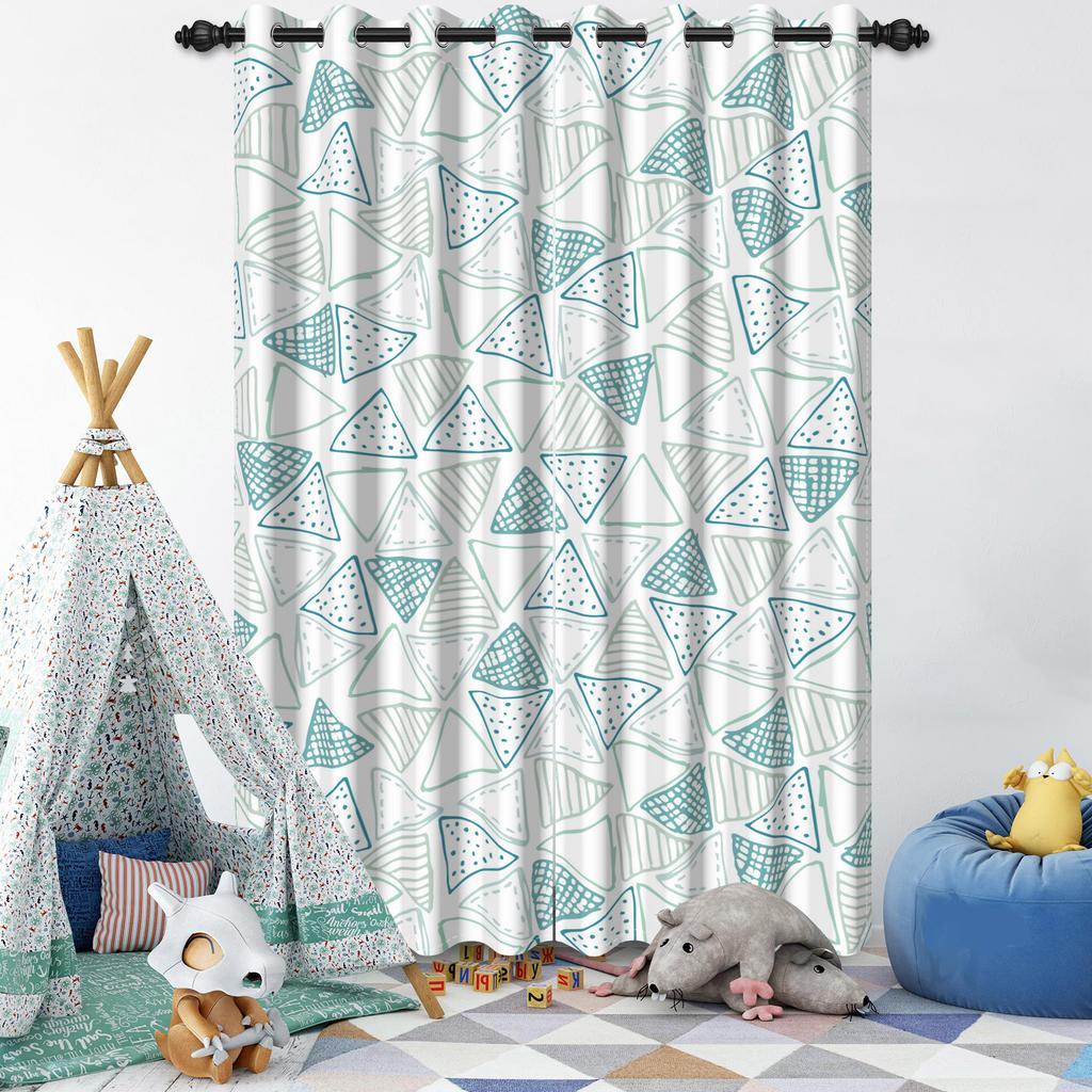 Set Of 2 Minimalist Blue Pattern Curtains Living Room Bedroom Window Home Textiles Geometric Floral Design Drapes Curtain Darkening Polyester Ideal