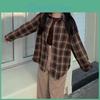 Shirt Women Sleeve Lapel Long Plaid Print Shirt Tops Buttons Placket Loose Fit Breathable Comfortable Shirt