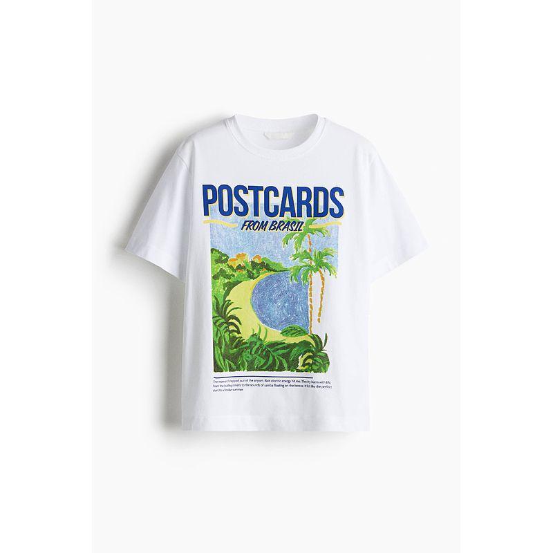 

HM Women s T-shirt 2025 Autumn New round Neck Fresh Fruit Printed Vacation Style Short Sleeve Tops 1293967