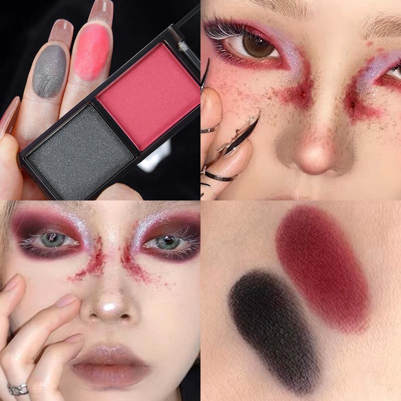Oogschaduw Palet Tweekleurige Oogschaduw Glanzende Oogschaduw Parelmoer Matte Oogschaduw Koreaanse Make-up Sexy Zwart met Rode Oogschaduw black