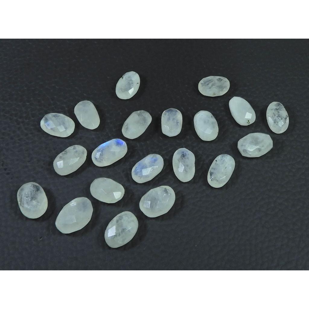 7X11MM Natural Rainbow Moonstone Checker Cut Oval Cabochon Gemstone 20PcsLot C-1779