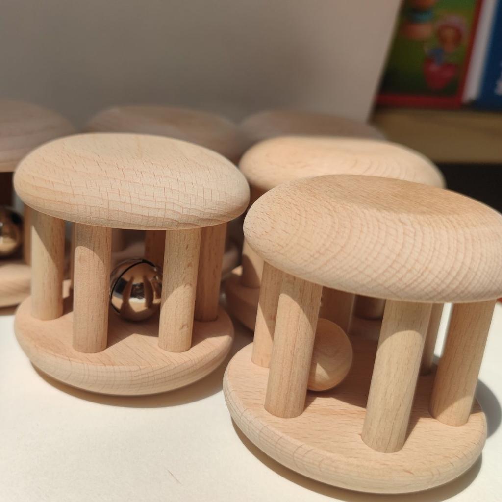 Baby0-6-1Biteable Handbell Cage Bell Cartoon Original Wooden Children's Early Childhood Education Orff Musical