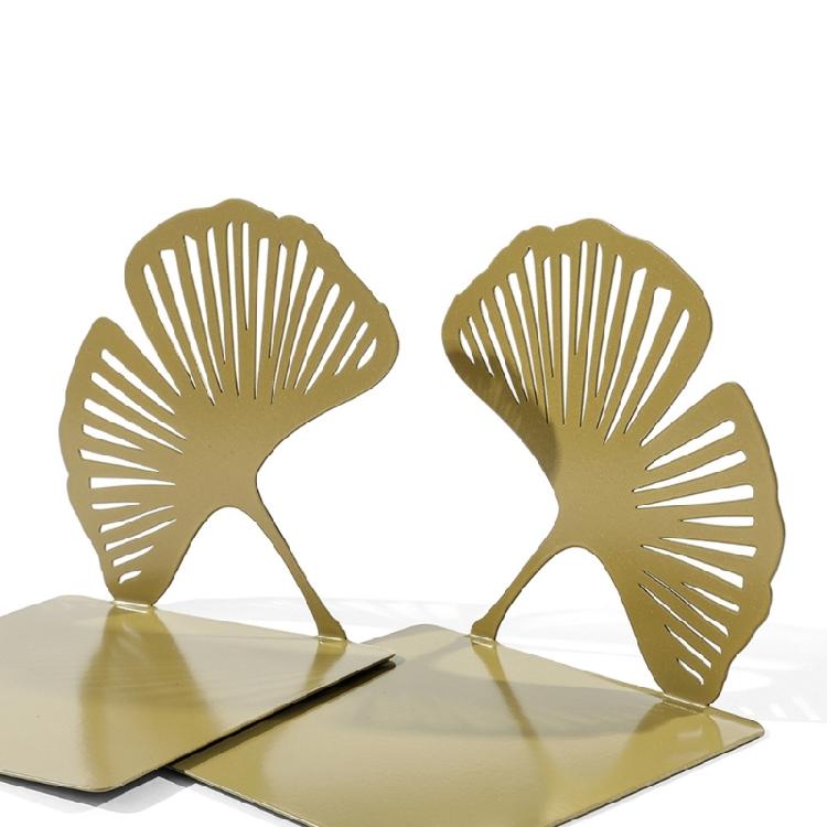 2 szt. Puste podpórki do książek na półki Wytrzymałe metalowe podpórki do książek Podpórki do książek liść ginkgo Podpórki do książek na biurko Dekoracyjny stoper do książek