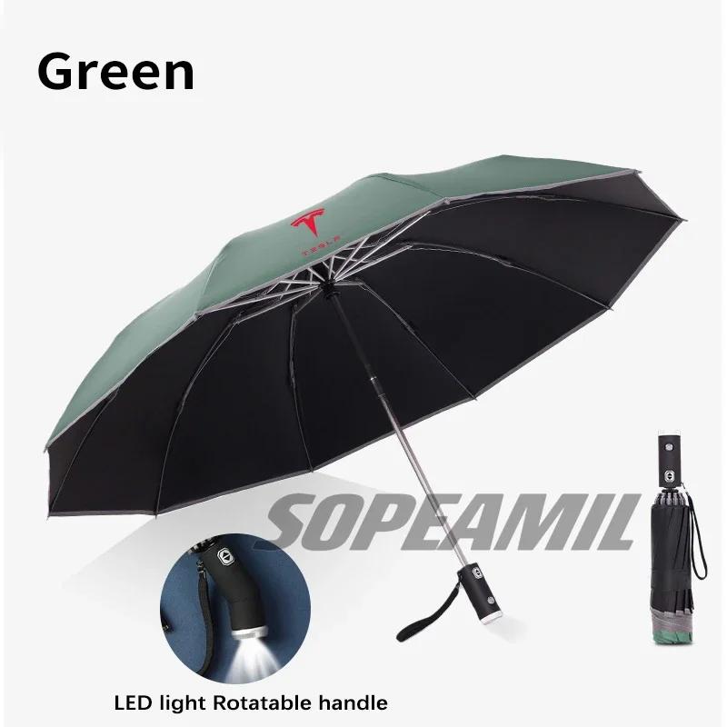 Car Sticker Tesla Car Led Light Automatic Folding Windproof Sunshade Umbrella For Tesla Cybertruck Beast Roadster Model 3 Model