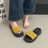 Thick-bottomed muffin sandals Internet celebrity beach fashion 2025 one-word drag super fire pleated slippers women's summer wear new models