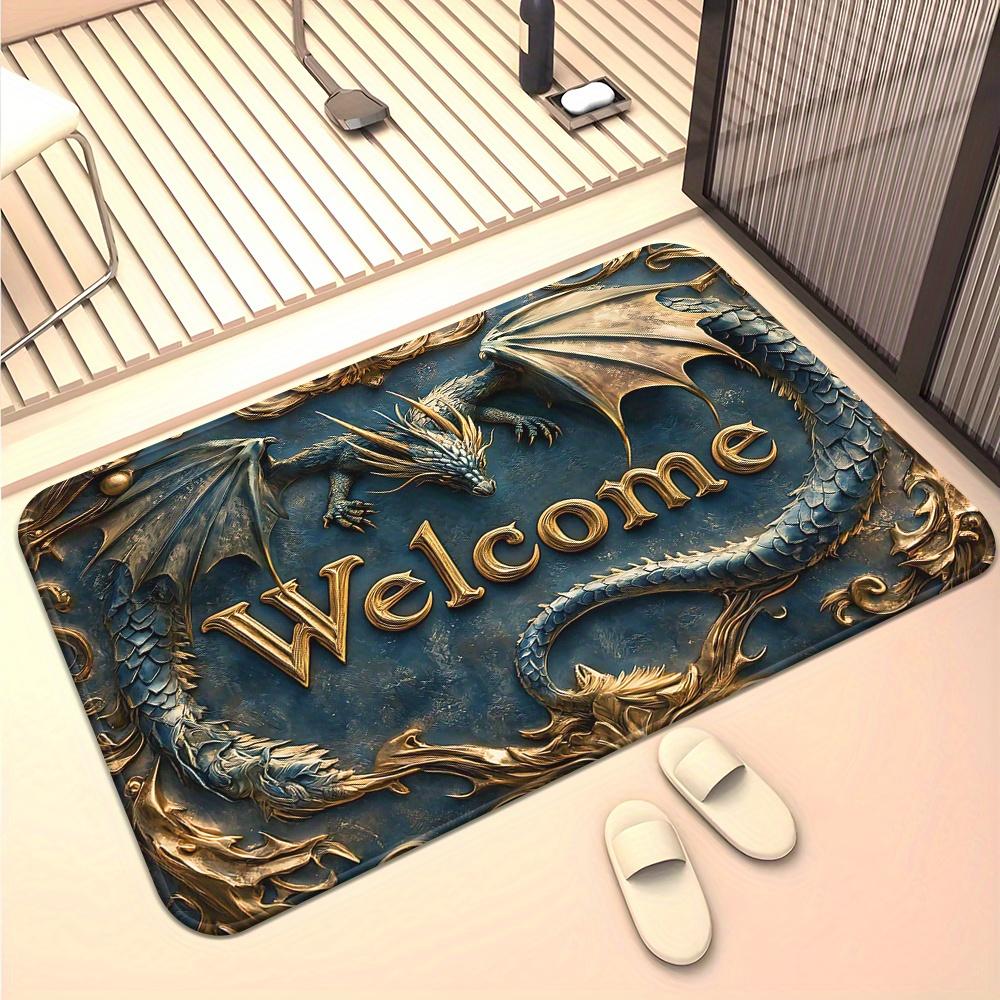 

Retro Dragon Prints Welcome Door Mat – Non-Slip, Polyester Rug for Bathroom, Bedroom, Living Room Entrance, Bedroom Floor Mat 40x60cm