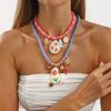 Cord Multi Enamel Pendant Necklace Women Boho Ethnic Statement Collar Jewelry Accessory