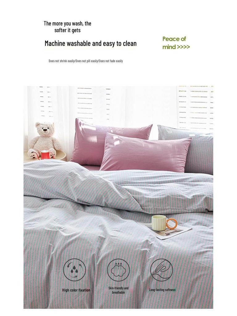 New Woven Cotton Pure 4-Piece Bedding Set: Skin-Friendly Pillowcase & Fitted Sheet