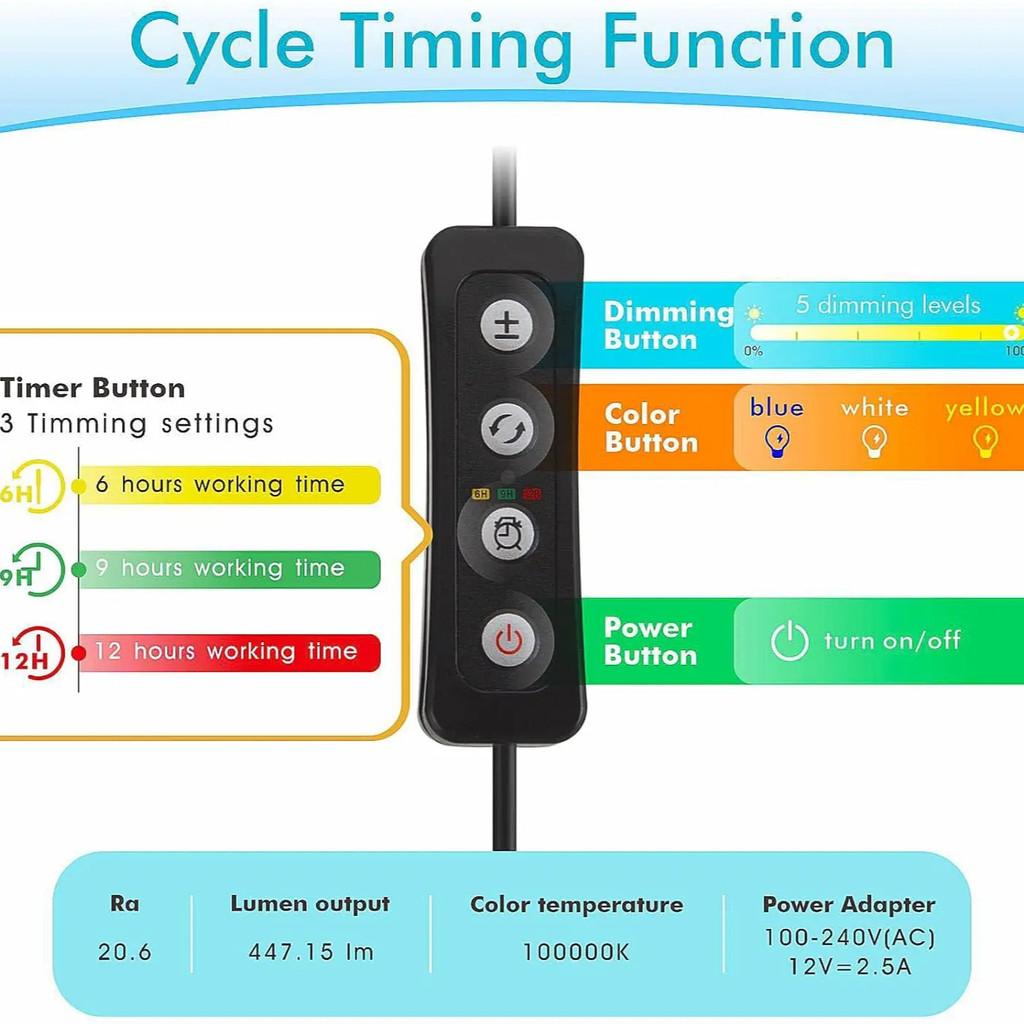 30W Aquarium LED Reef Light Dimmable Full Spectrum Marine Fish Tank Light Saltwater Nano Aquarium LPS SPS Lighting System