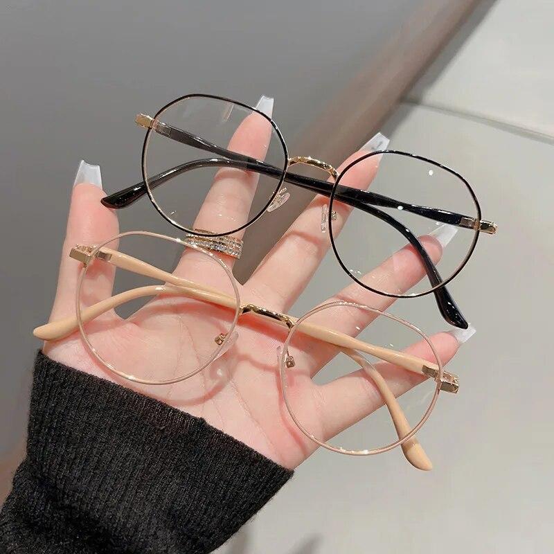 Fashionable Finished Myopia Glasses for Women Round Frame Near Sight Eyeglasses Unisex Anti-blue Ray Eyewear Diopters 0 To -4.0