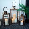 Set of 3 Rose Gold Metal Iron Glass Candle Holders Metal Wind Proof Candle Lanterns for Wedding Decor
