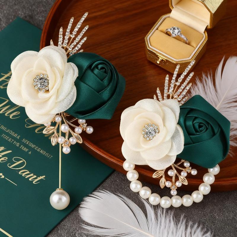Wedding Chest Wrist Flower Set 2pcs Bridal Groom Bouquet Accessories Elegant DIY