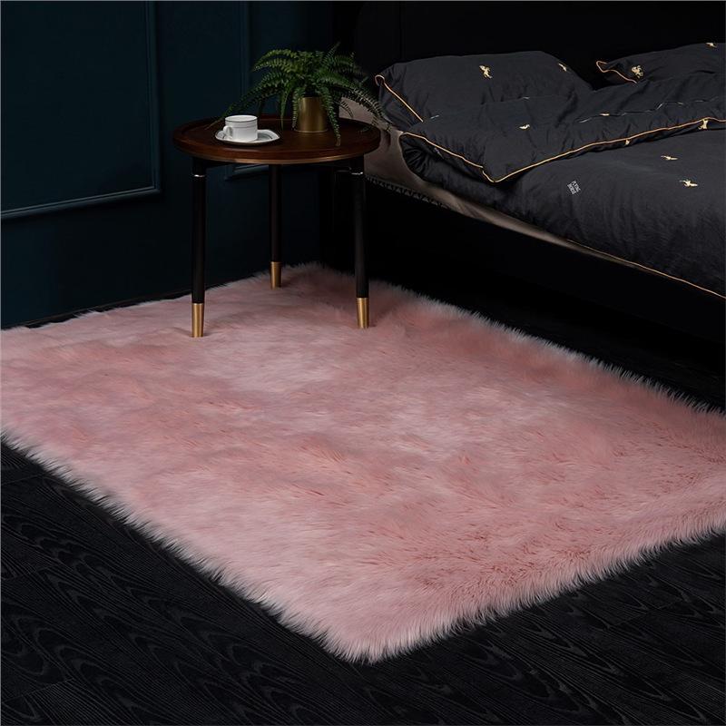 Nordic Style Plush Living Room Carpet - Cute Full Coverage Imitation Wool Rug for Bedroom & Sofa Area.