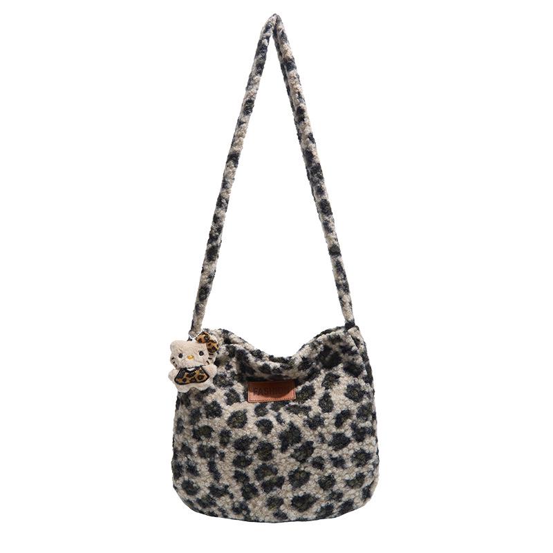 Autumn/Winter 2025 Korean Style Leopard Print Plush Tote Bag - Versatile Shoulder & Crossbody for Women