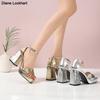Mode Luxus Damen Sandalen 2025 Sommer Schuhe Knöchelriemen Gold Silber Hohe Absätze Geschlossene Zehen Party Schuhe Damen Designer Große Größe 45
