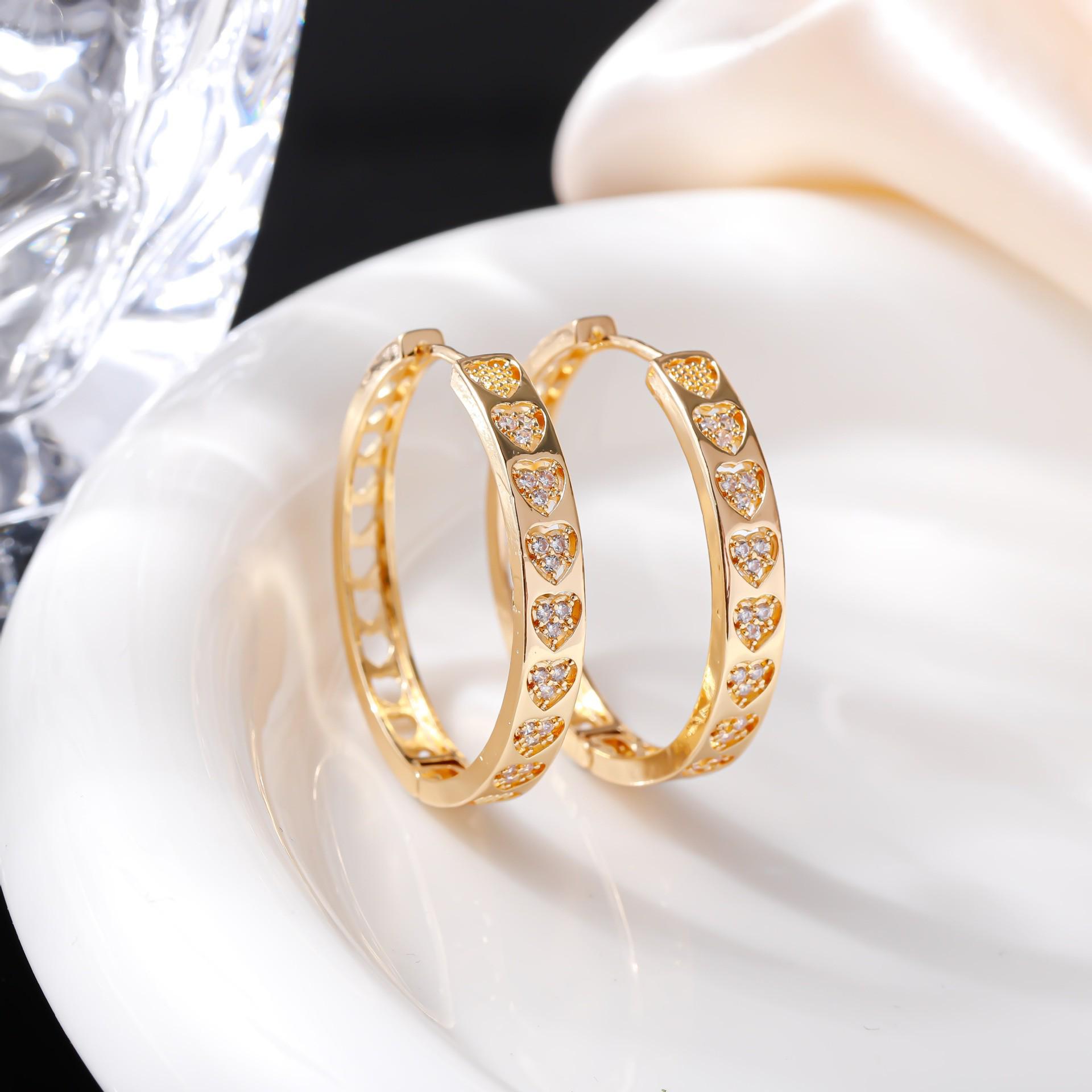 Heart-Shaped Zirconia Diamond Earrings and Ear Cuffs for Women