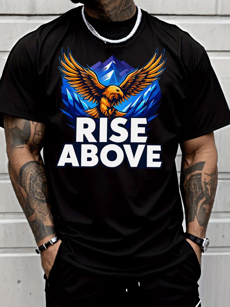Unisexs Casual Short Sleeve T Shirt Rise Above Eagle Print Crew Neck Cotton Tee Loose Inspirational Summer Tops For Adult Guys