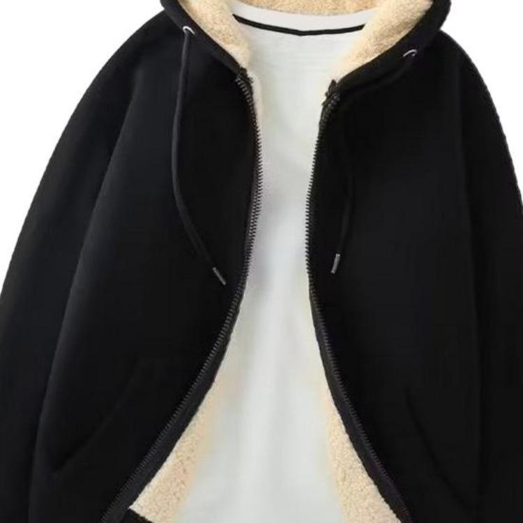 Men Winter Warm Hooded Fleece Jacket Thickened Zip Up Hoodie Casual Plain Sweatshirt Coat for Autumn and Winter