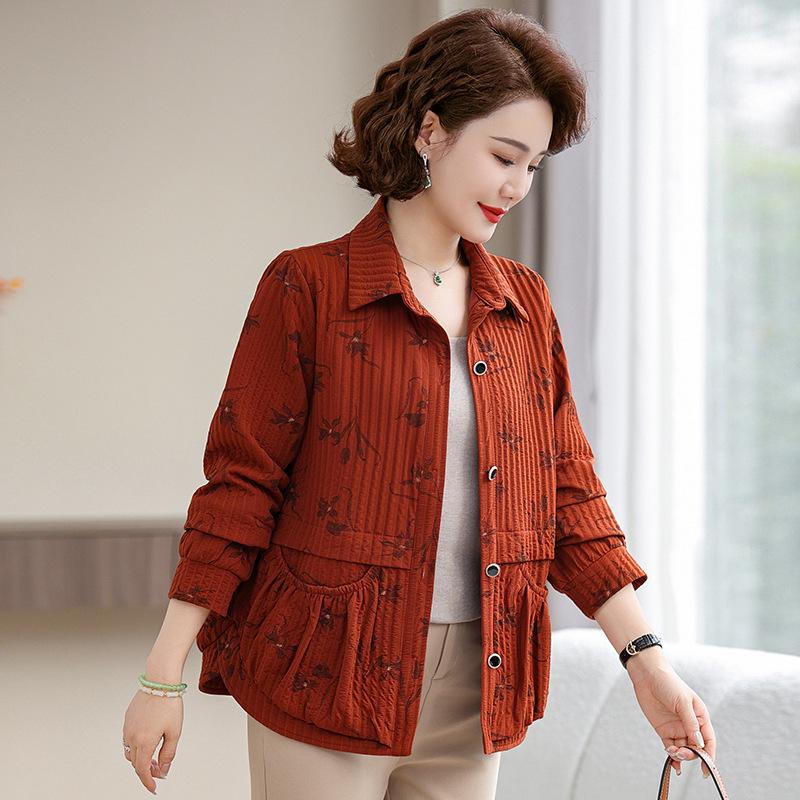 

Трендовая весенняя куртка 2025 года для женщин среднего и пожилого возраста - Повседневная и стильная 3XL for 125-135 jin красный/оранжевый