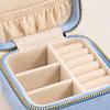 Travel Jewelry Case with Fabric Exterior, Wraparound Zipper, Base Compartments, Ring Rolls, and Elasticized Lid Pocket