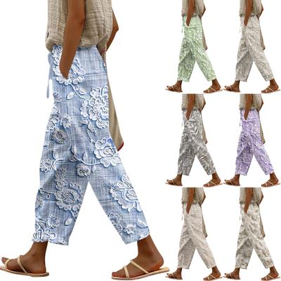 Women's Fashionable Floral Print Drawstring Pocket Elastic Waist Casual Pants