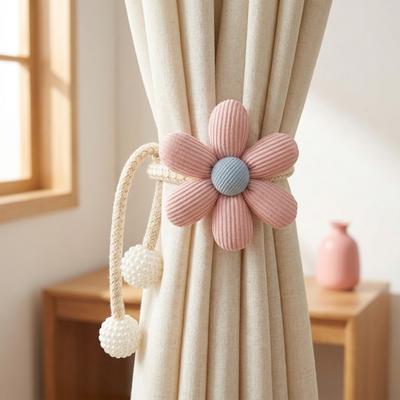 1Pc/2Pcs Elegant Flower Curtain Tieback Adjustable Curtains Tie Rope Pearl Curtain Buckle Home