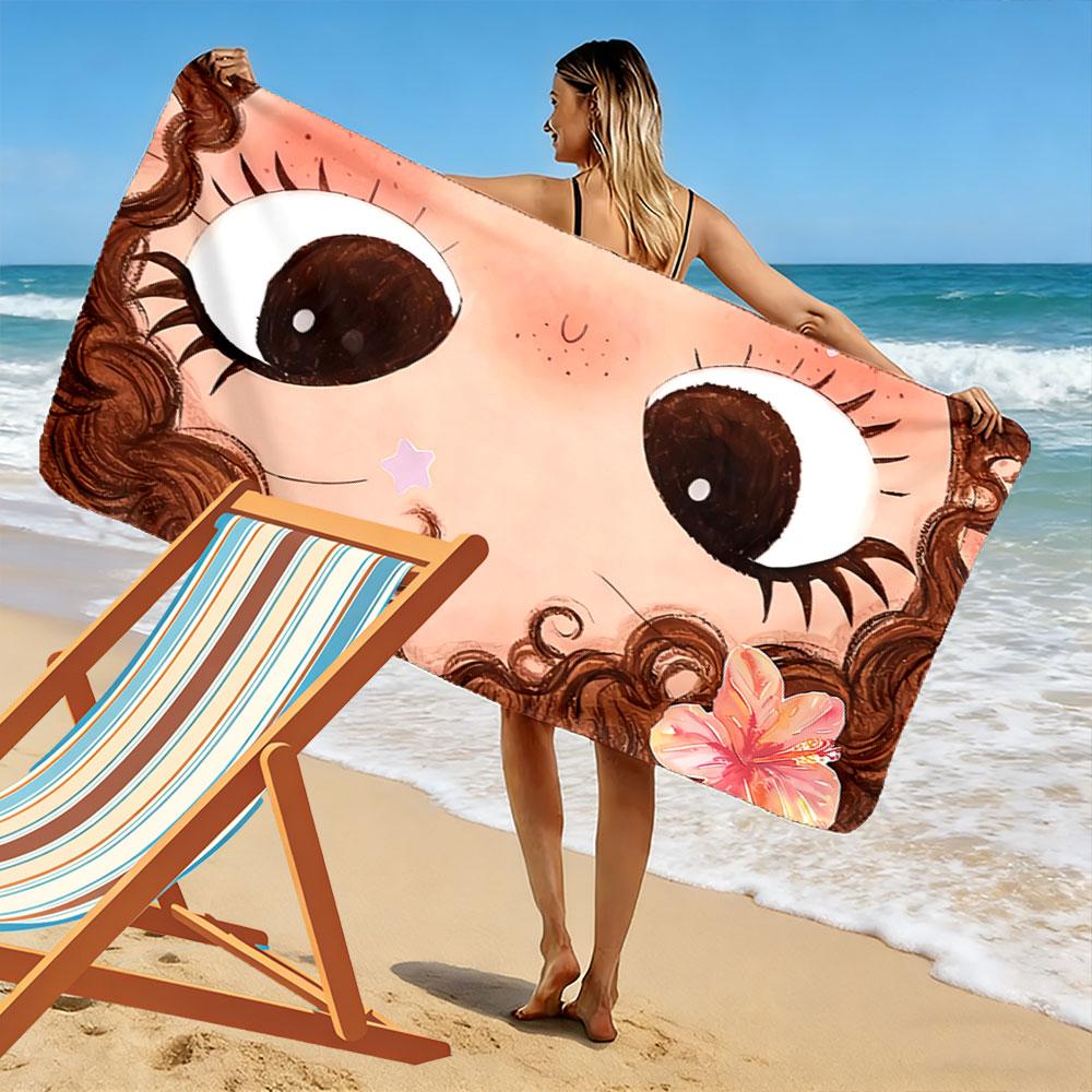 Cute Curly-Haired Girl Design Beach Towel Quick-drying for Travel Outdoor Sports Jogging Beach and Swimming