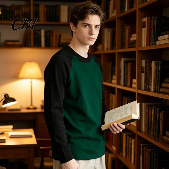 Men Raglan Block Shirt Shirt, Long Sleeve Crew Neck T-shirt, Warm Layering Tees for Casual Pullover Base Layer Autumn Winter Regular Fit